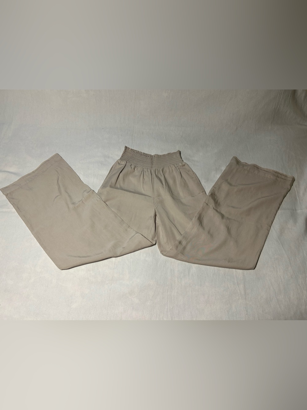 Love Tree Beige Smocked Waist Wide-Leg Pants